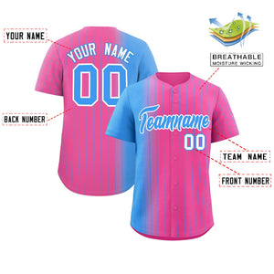 Custom Pink Powder Blue Pinstripe Personalized Gradient Authentic Baseball Jersey