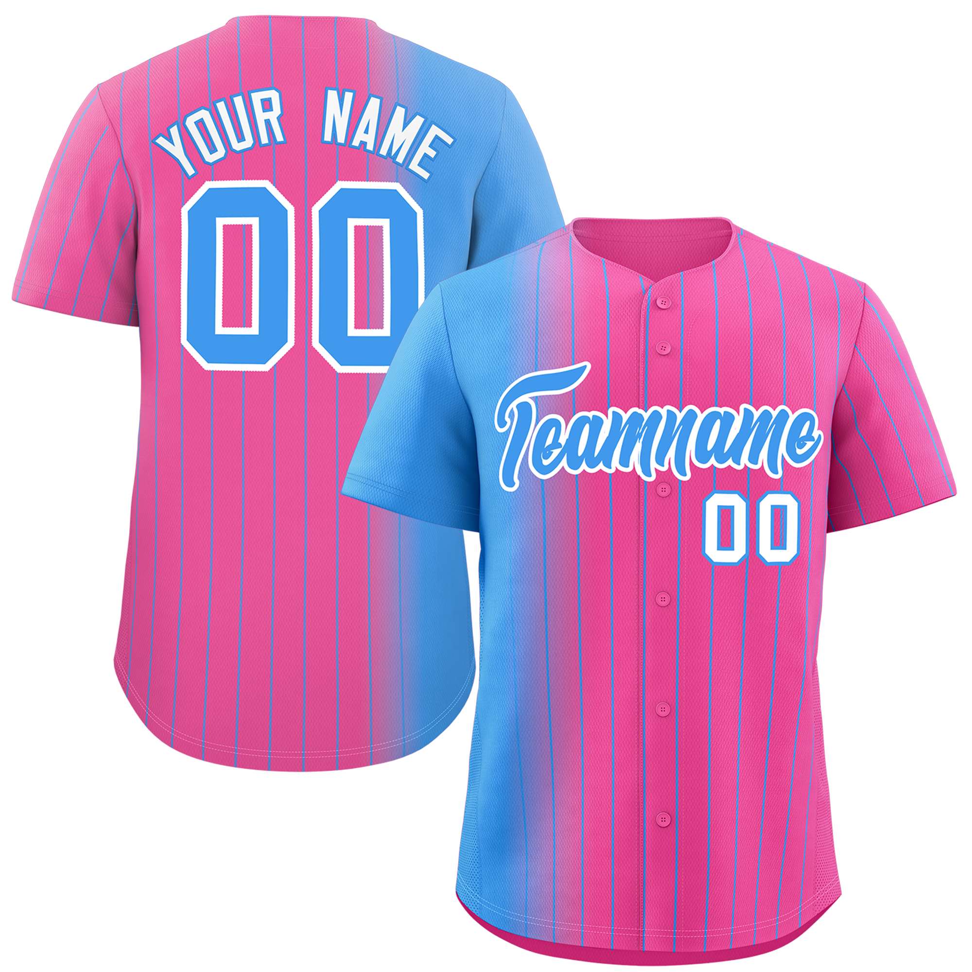 Custom Pink Powder Blue Pinstripe Personalized Gradient Authentic Baseball Jersey