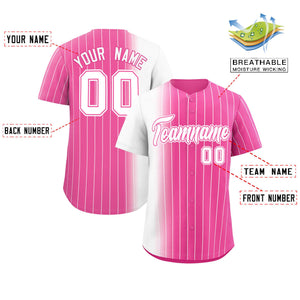 Custom Pink White Pinstripe Personalized Gradient Authentic Baseball Jersey