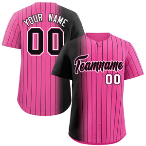 Custom Pink Black Pinstripe Personalized Gradient Authentic Baseball Jersey