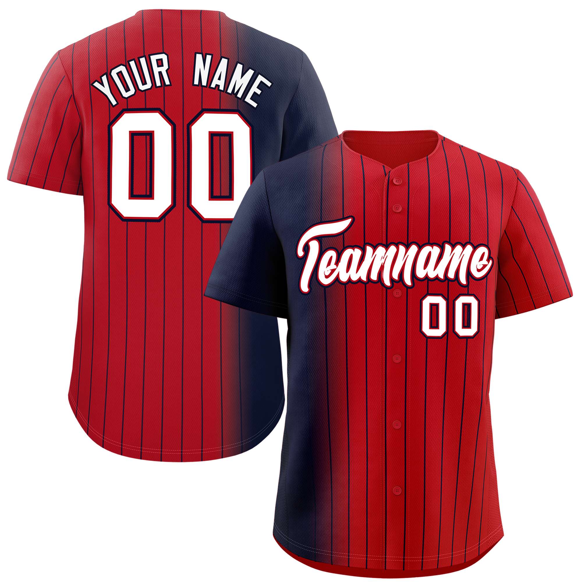 Custom Red Navy Pinstripe Personalized Gradient Authentic Baseball Jersey