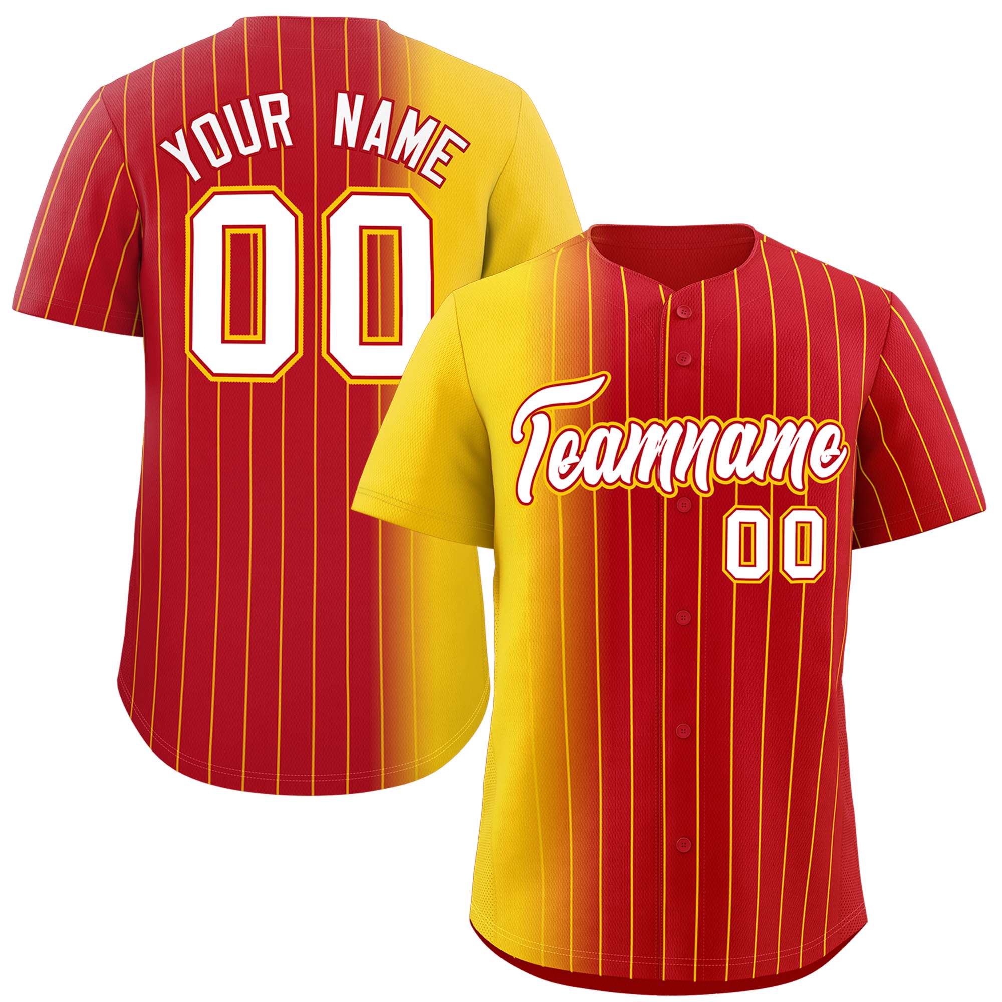 Custom Red Gold Pinstripe Personalized Gradient Authentic Baseball Jersey