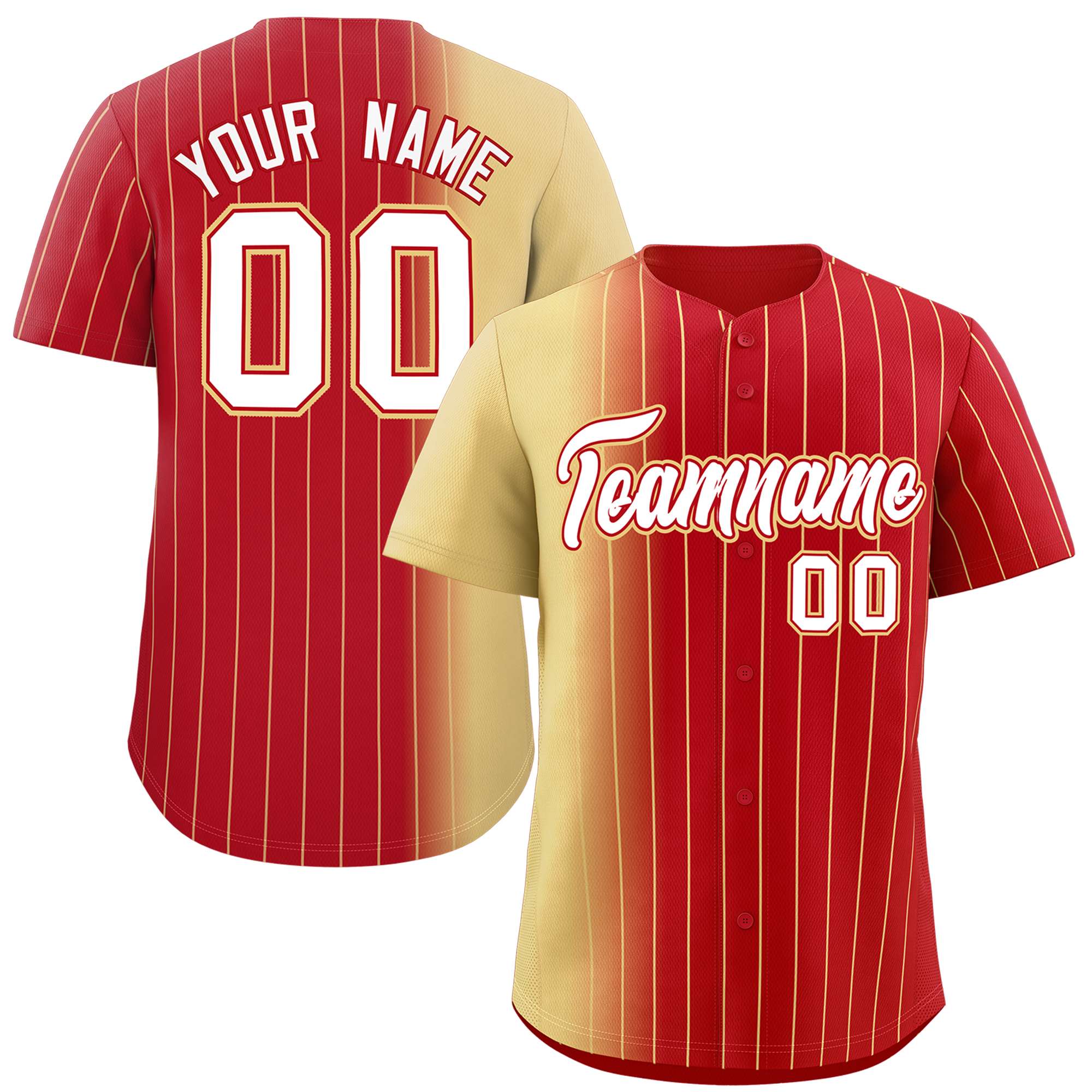 Custom Red Khaki Pinstripe Personalized Gradient Authentic Baseball Jersey