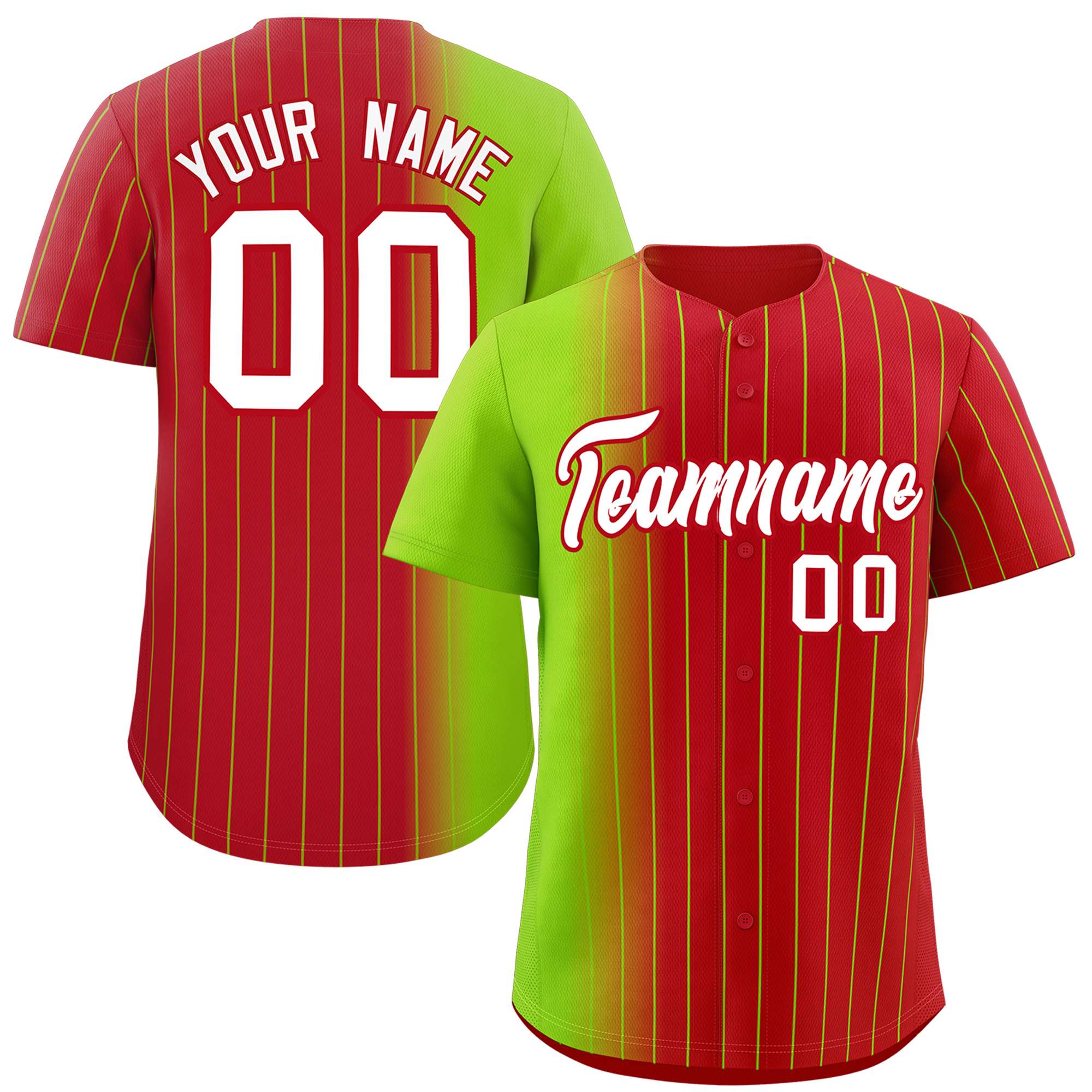 Custom Red Neon Green Pinstripe Personalized Gradient Authentic Baseball Jersey