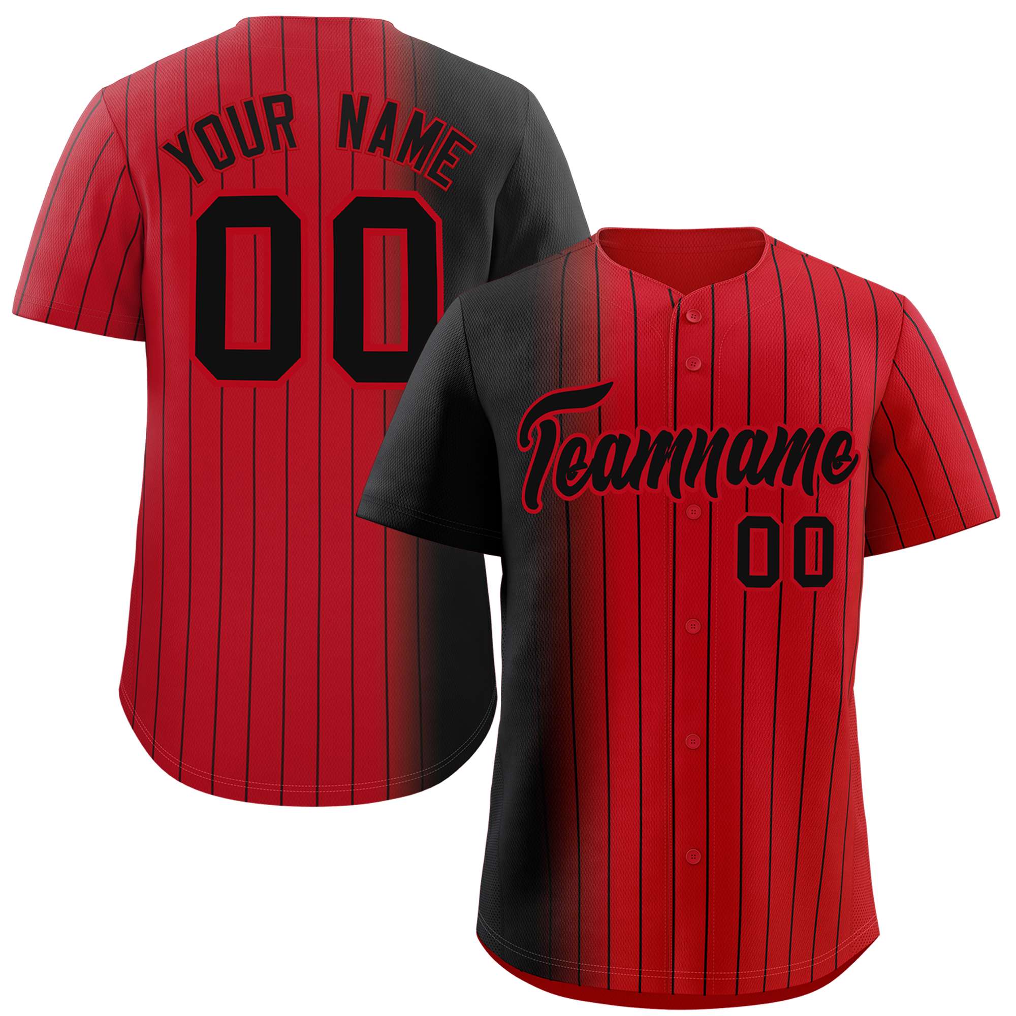 Custom Red Black Pinstripe Personalized Gradient Authentic Baseball Jersey