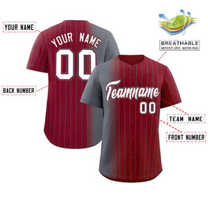 Custom Crimson Dark Gray Pinstripe Personalized Gradient Authentic Baseball Jersey