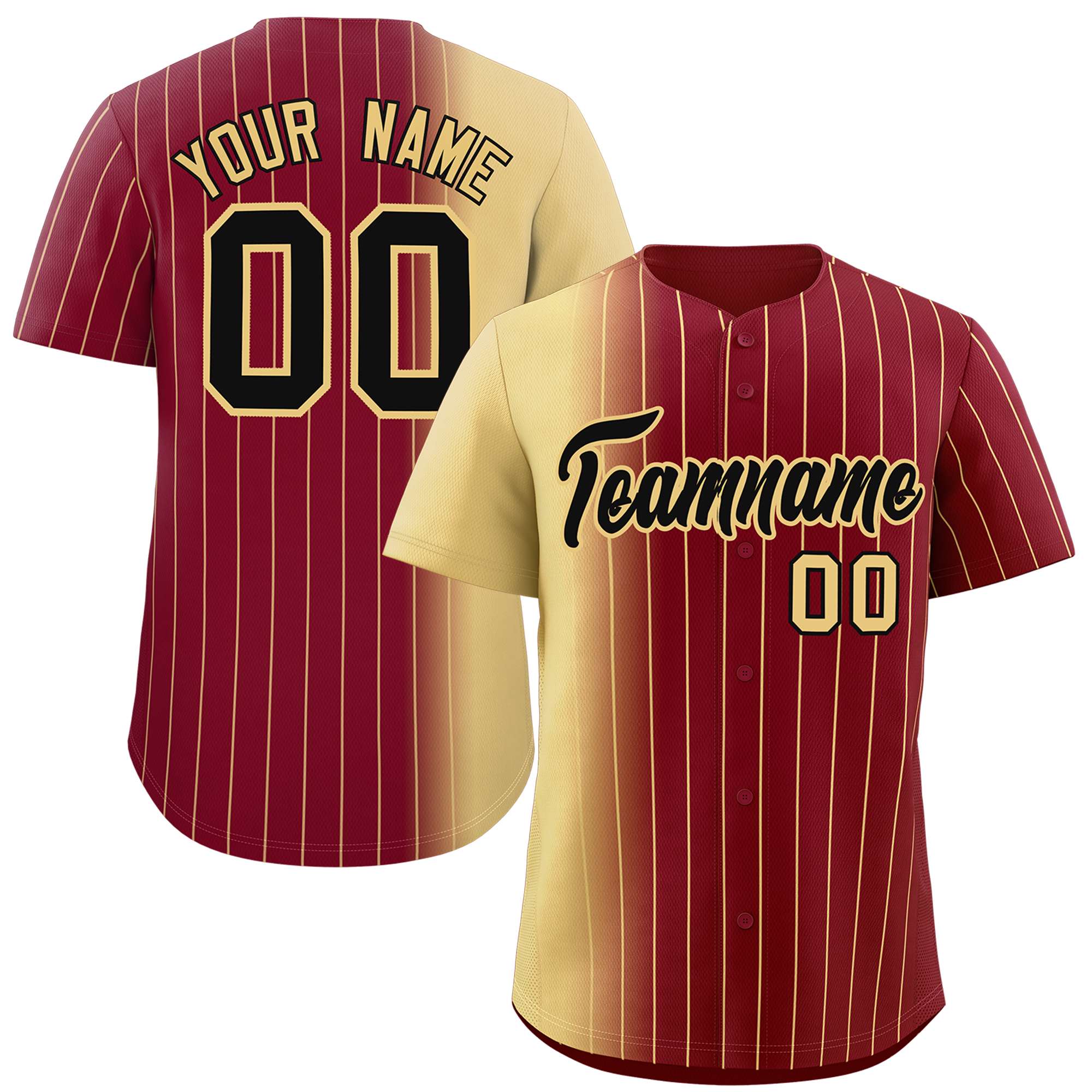 Custom Crimson Khaki Pinstripe Personalized Gradient Authentic Baseball Jersey