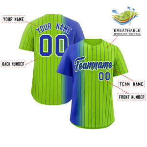 Custom Neon Green Royal Pinstripe Personalized Gradient Authentic Baseball Jersey