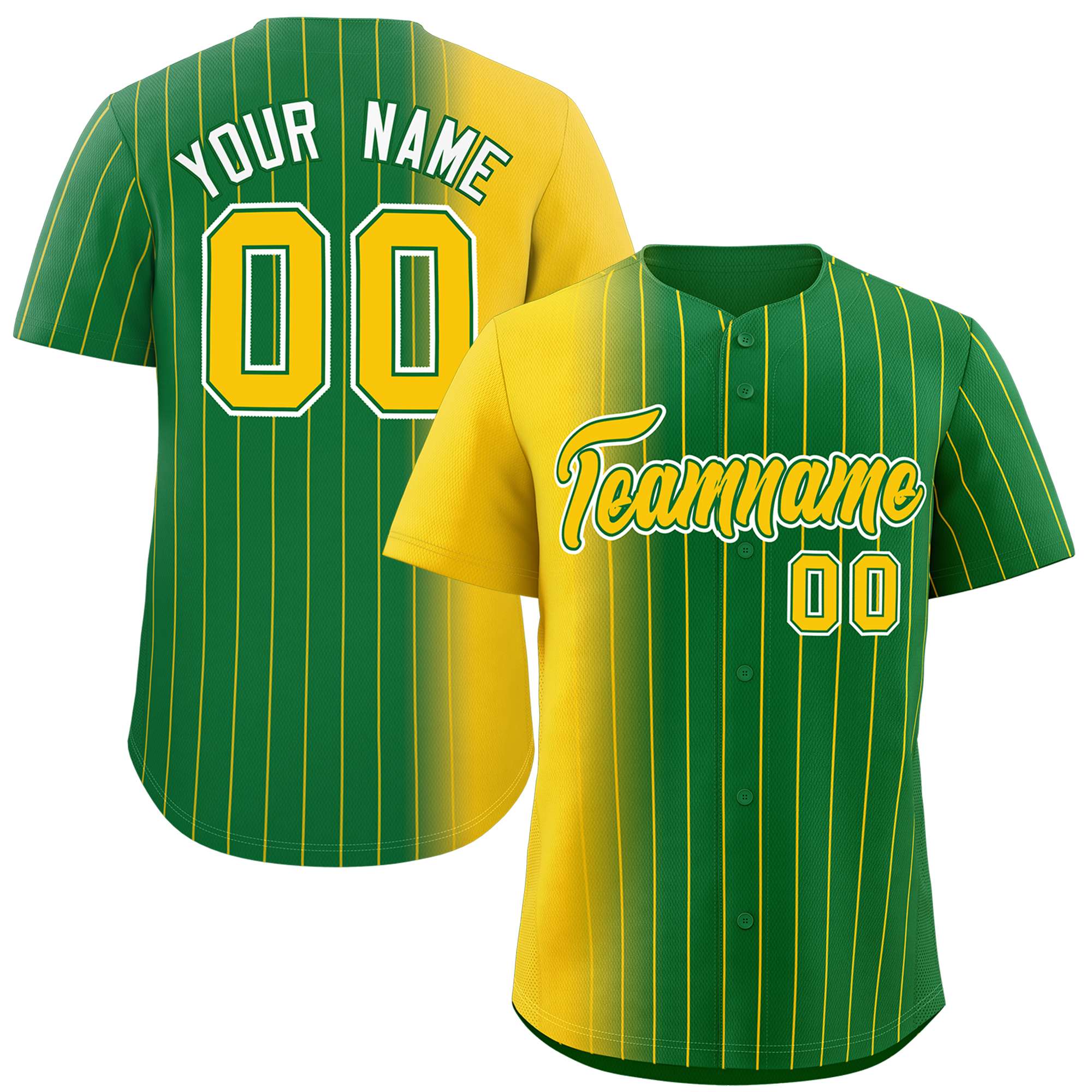 Custom Kelly Green Gold Pinstripe Personalized Gradient Authentic Baseball Jersey