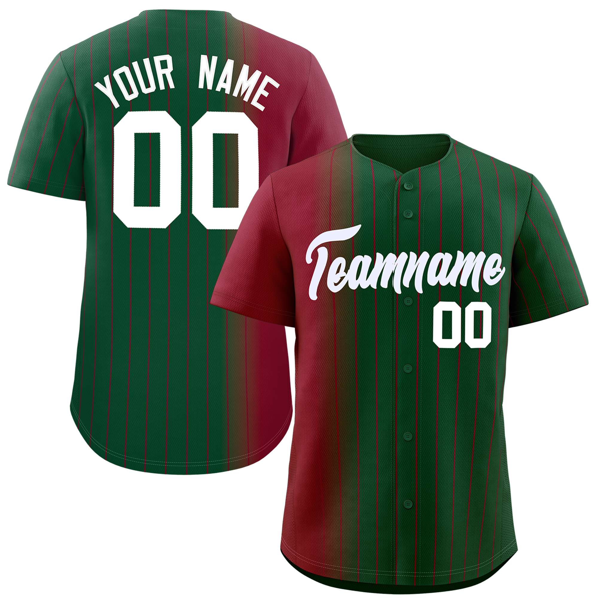 Custom Green Crimson Pinstripe Personalized Gradient Authentic Baseball Jersey