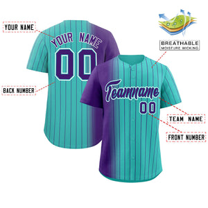 Custom Bright Green Purple Pinstripe Personalized Gradient Authentic Baseball Jersey