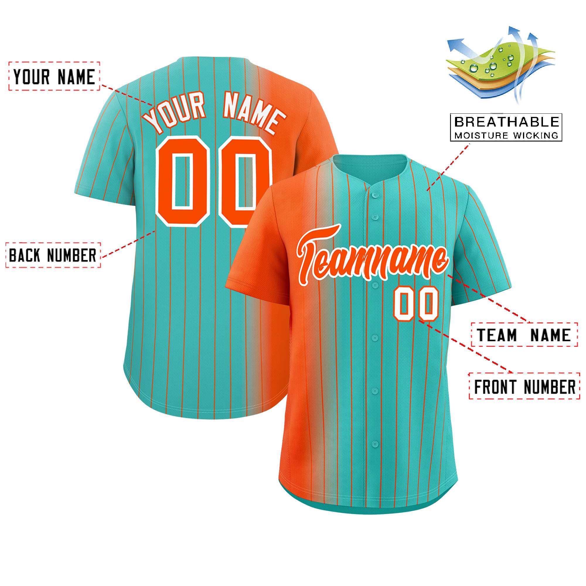 Custom Bright Green Orange Pinstripe Personalized Gradient Authentic Baseball Jersey