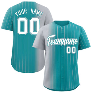 Custom Aqua Gray Pinstripe Personalized Gradient Authentic Baseball Jersey