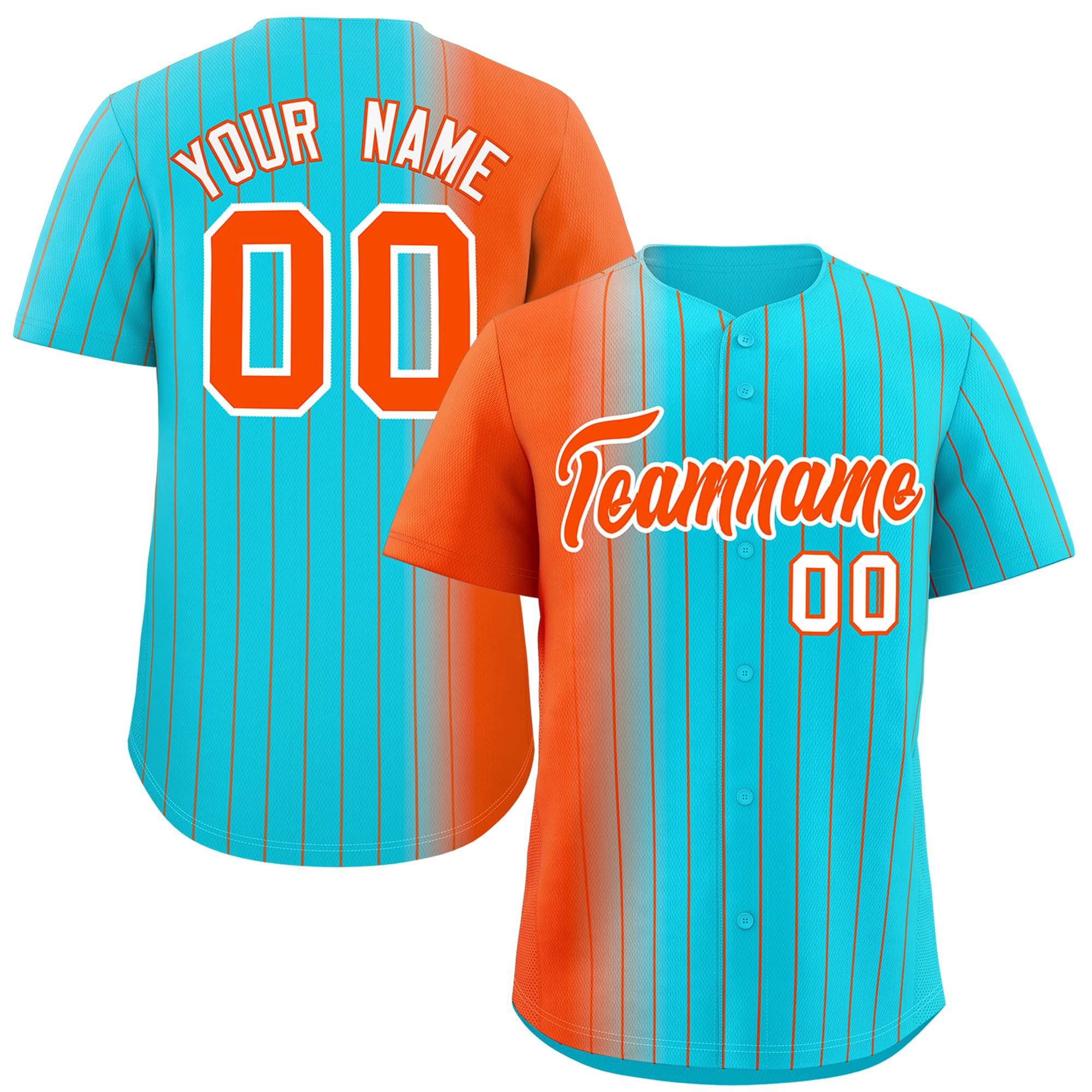 Custom Sky Blue Orange Pinstripe Personalized Gradient Authentic Baseball Jersey