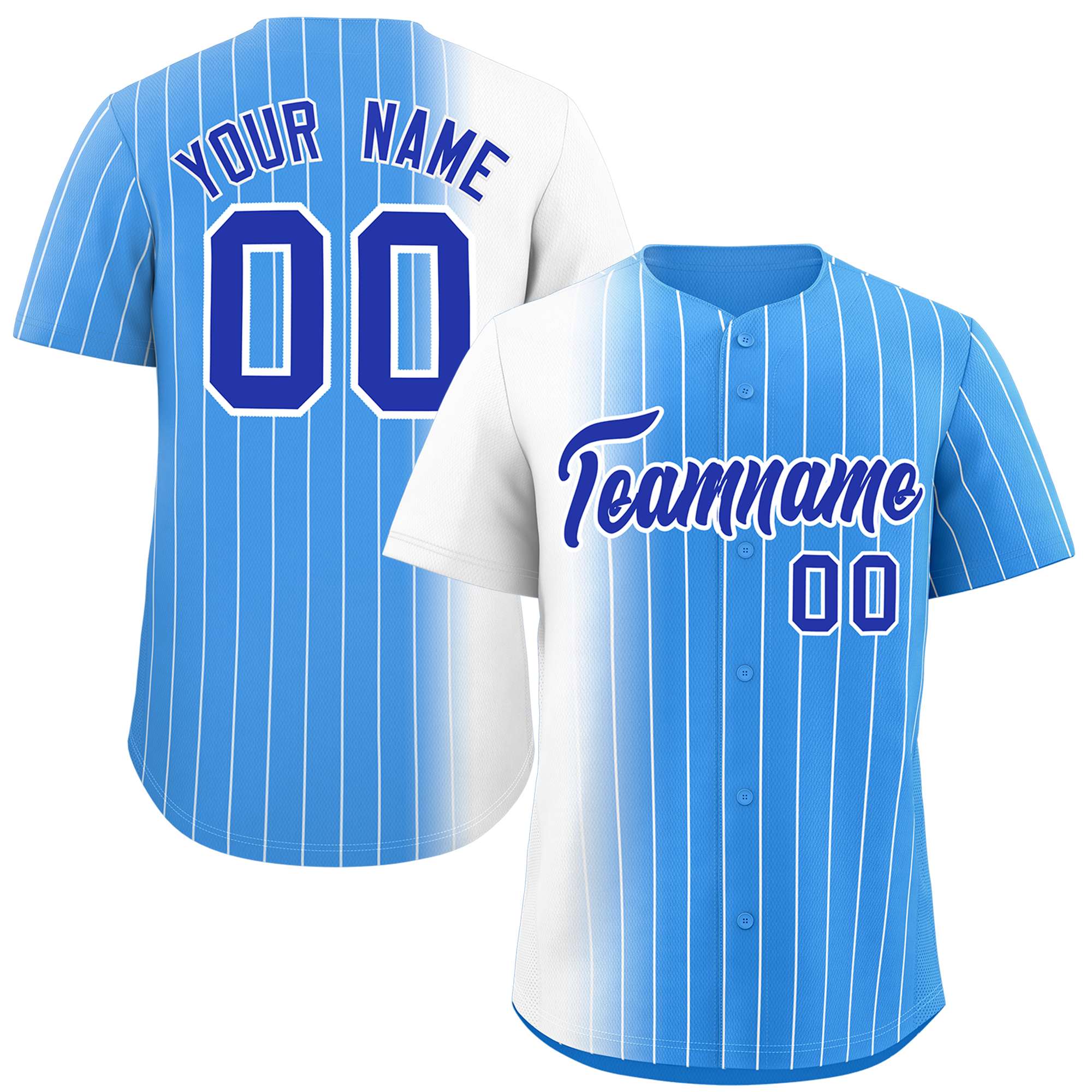 Custom Powder Blue White Pinstripe Personalized Gradient Authentic Baseball Jersey