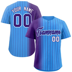 Custom Powder Blue Purple Pinstripe Personalized Gradient Authentic Baseball Jersey