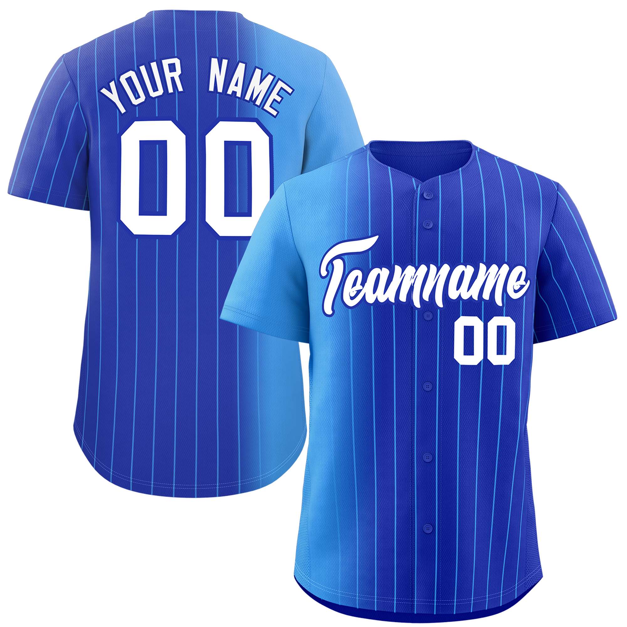 Custom Royal Powder Blue Pinstripe Personalized Gradient Authentic Baseball Jersey