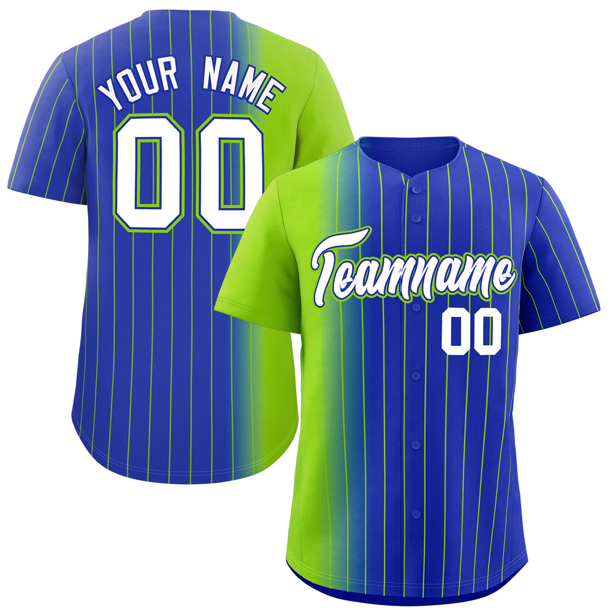 Custom Royal Neon Green Pinstripe Personalized Gradient Authentic Baseball Jersey