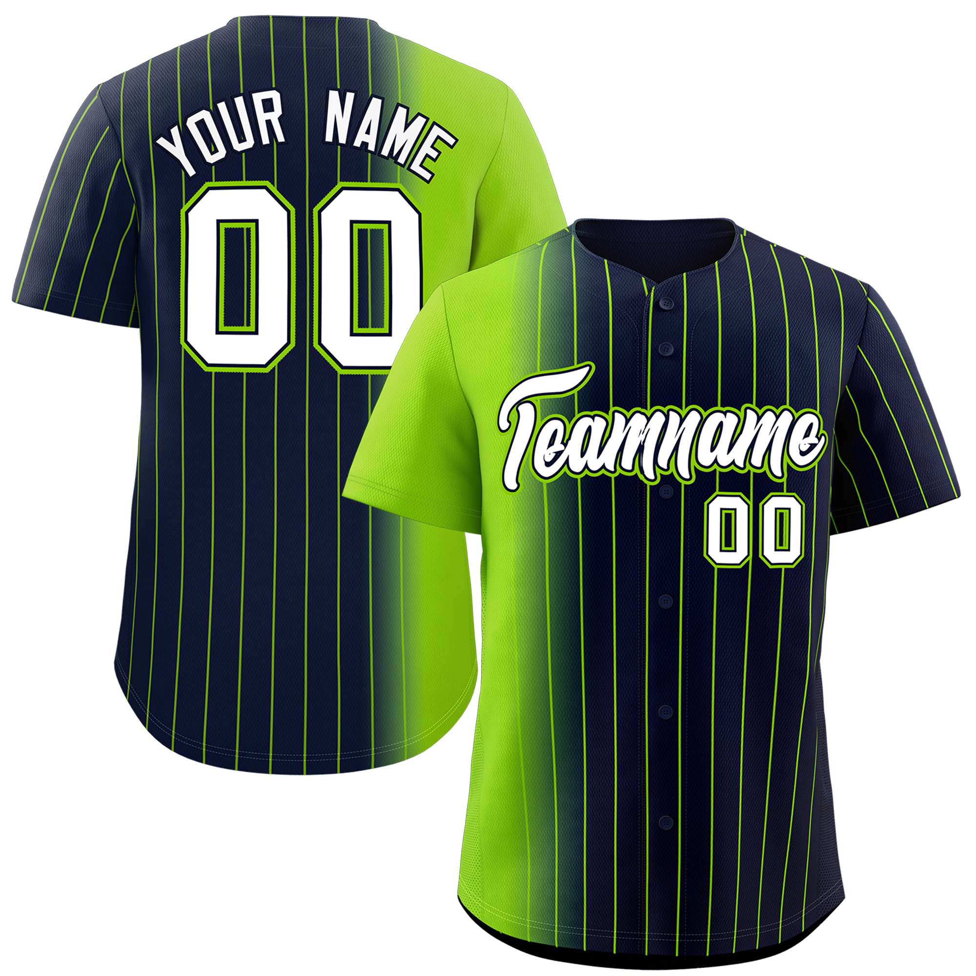 Custom Navy Neon Green Pinstripe Personalized Gradient Authentic Baseball Jersey