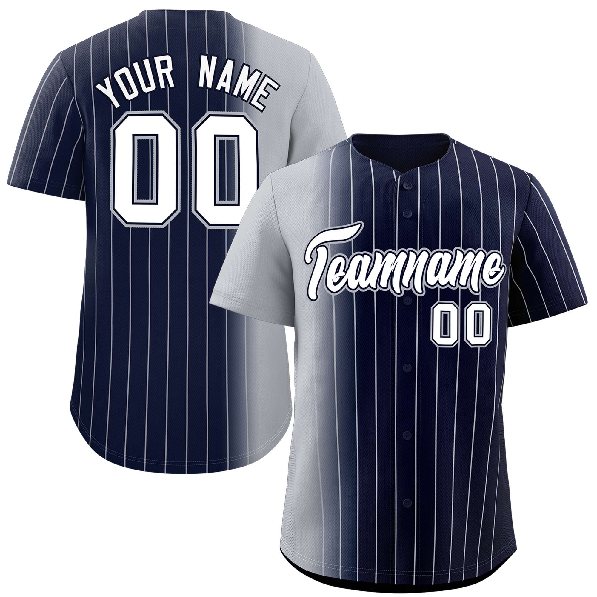 Custom Navy Gray Pinstripe Personalized Gradient Authentic Baseball Jersey