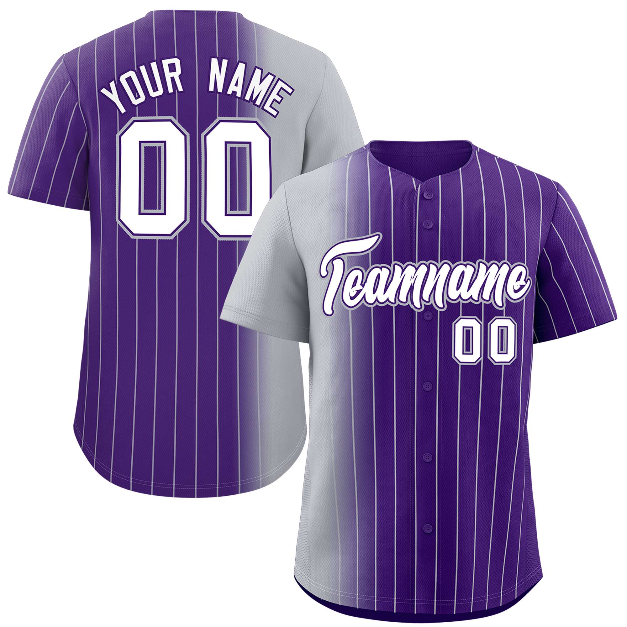 Custom Purple Gray Pinstripe Personalized Gradient Authentic Baseball Jersey