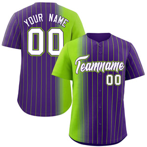 Custom Purple Neon Green Pinstripe Personalized Gradient Authentic Baseball Jersey