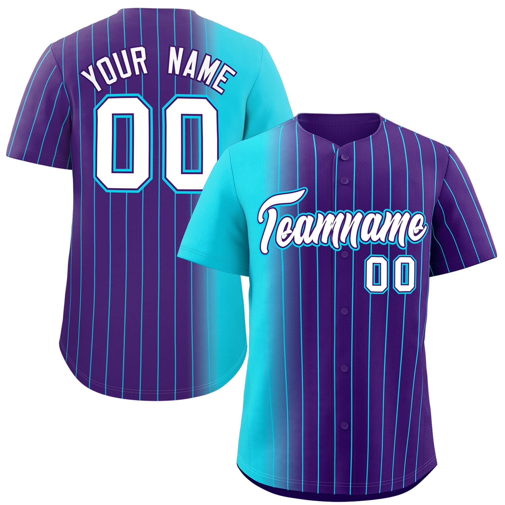 Custom Purple Sky Blue Pinstripe Personalized Gradient Authentic Baseball Jersey