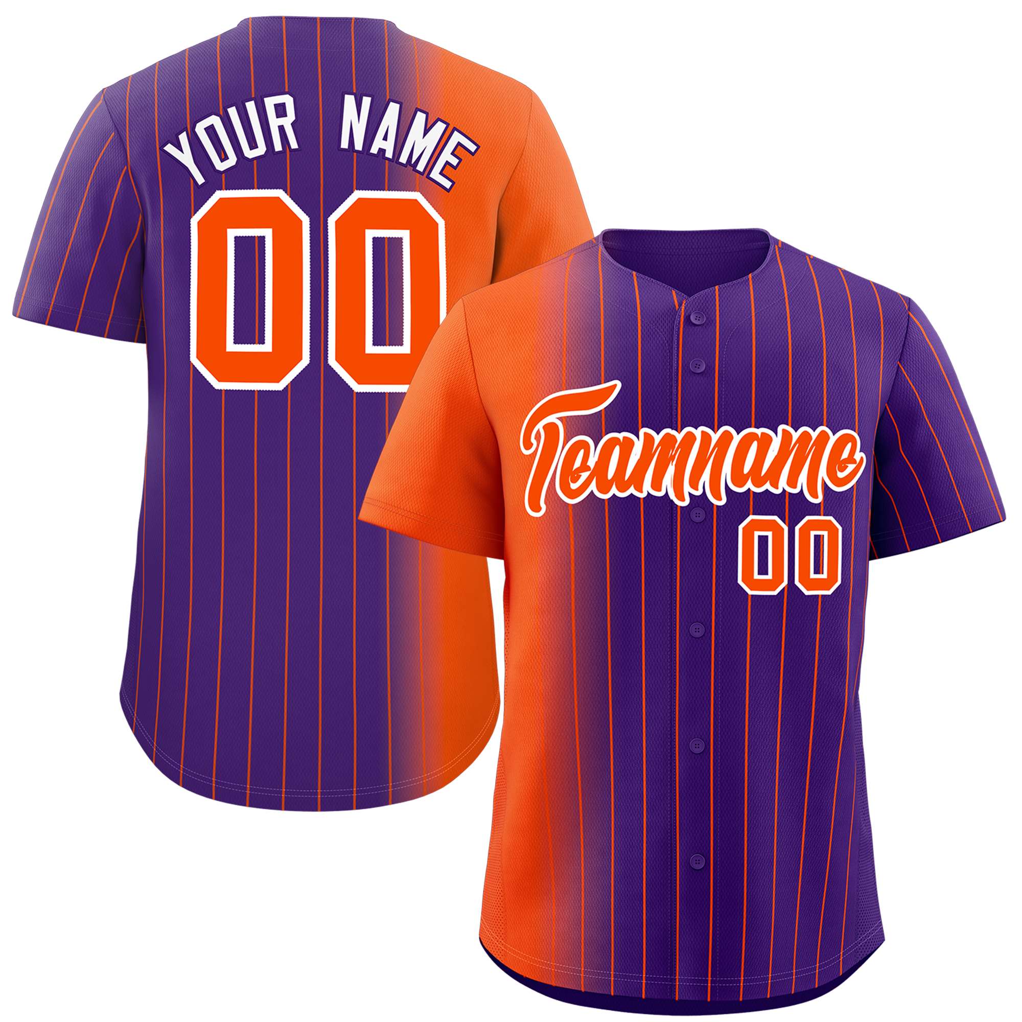 Custom Purple Orange Pinstripe Personalized Gradient Authentic Baseball Jersey