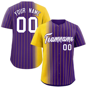 Custom Purple Gold Pinstripe Personalized Gradient Authentic Baseball Jersey