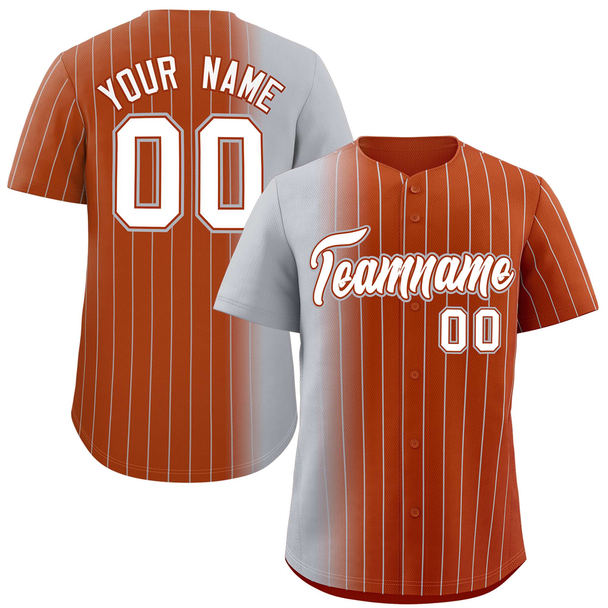 Custom Texas Orange Gray Pinstripe Personalized Gradient Authentic Baseball Jersey