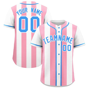 Custom White Light Pink Thick Stripe Fashion Authentic Baseball jersey