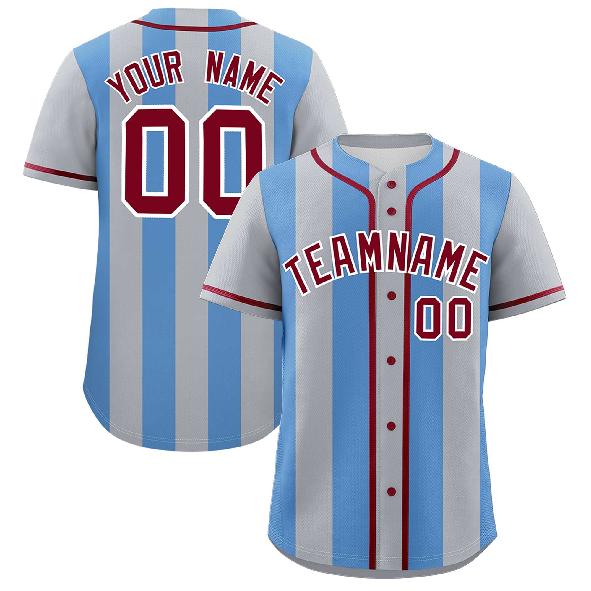 Custom Gray Light Blue Thick Stripe Fashion Authentic Baseball jersey