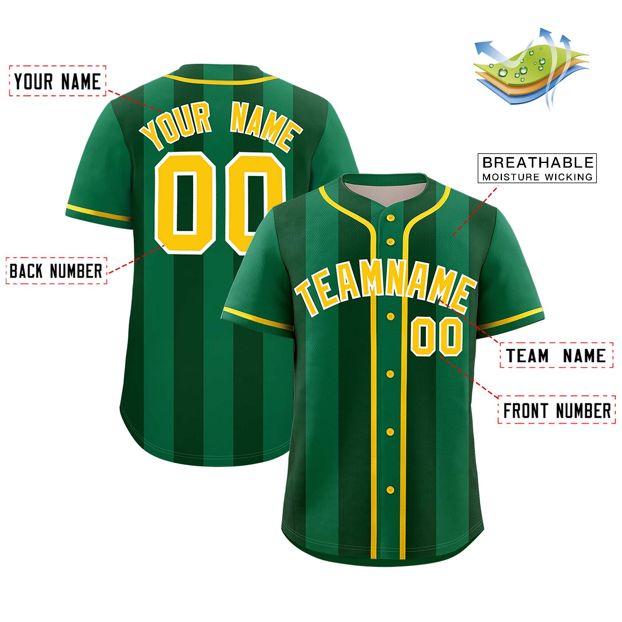 Custom Kelly Green Green Thick Stripe Fashion Authentic Baseball jersey