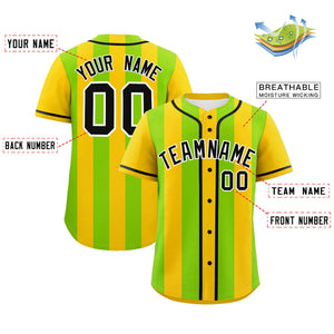 Custom Gold Neon Green Thick Stripe Fashion Authentic Baseball jersey