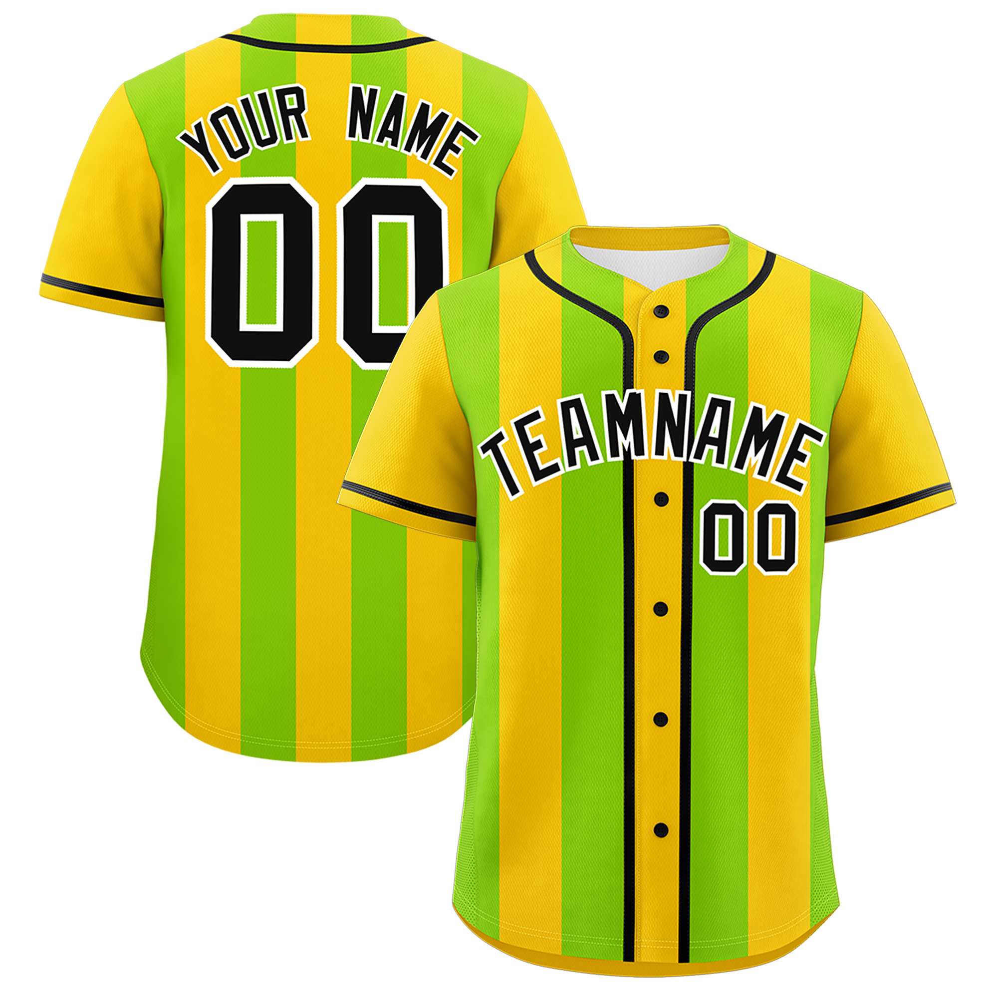 Custom Gold Neon Green Thick Stripe Fashion Authentic Baseball jersey