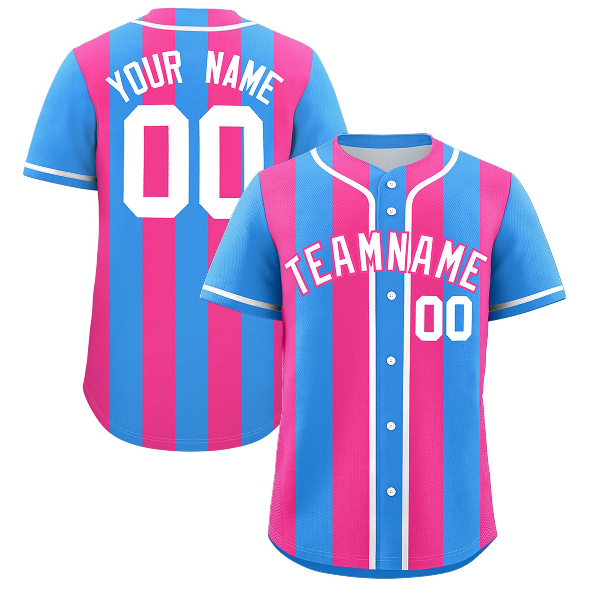 Custom Powder Blue Pink Thick Stripe Fashion Authentic Baseball jersey