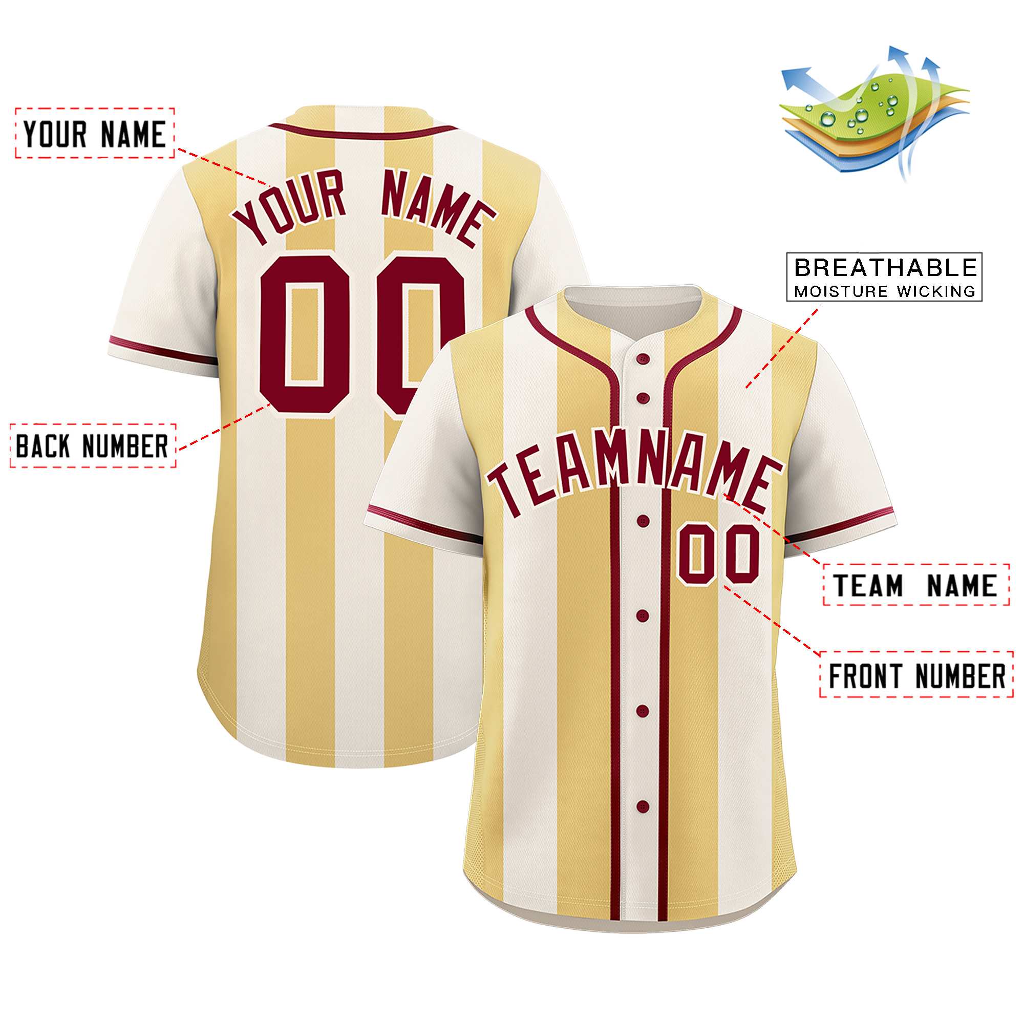 Custom Cream Khaki Thick Stripe Fashion Authentic Baseball jersey