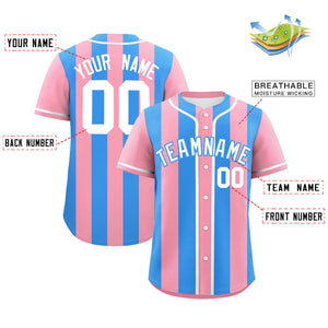 Custom Light Pink Powder Blue Thick Stripe Fashion Authentic Baseball jersey