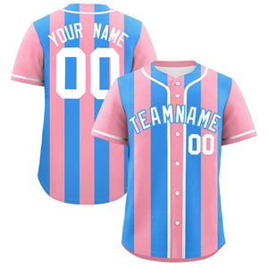 Custom Light Pink Powder Blue Thick Stripe Fashion Authentic Baseball jersey