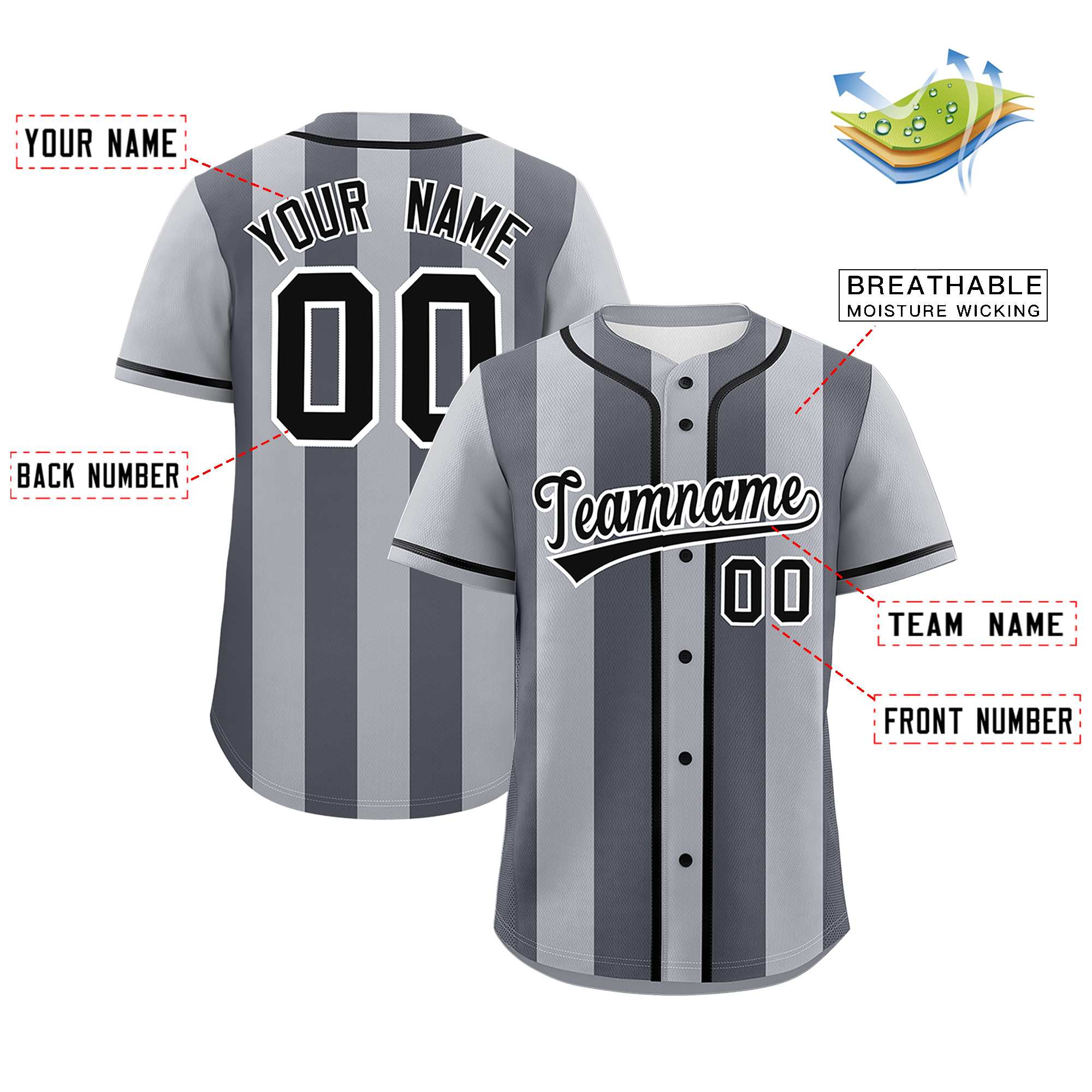 Custom Gray Dark Gray Thick Stripe Fashion Authentic Baseball jersey