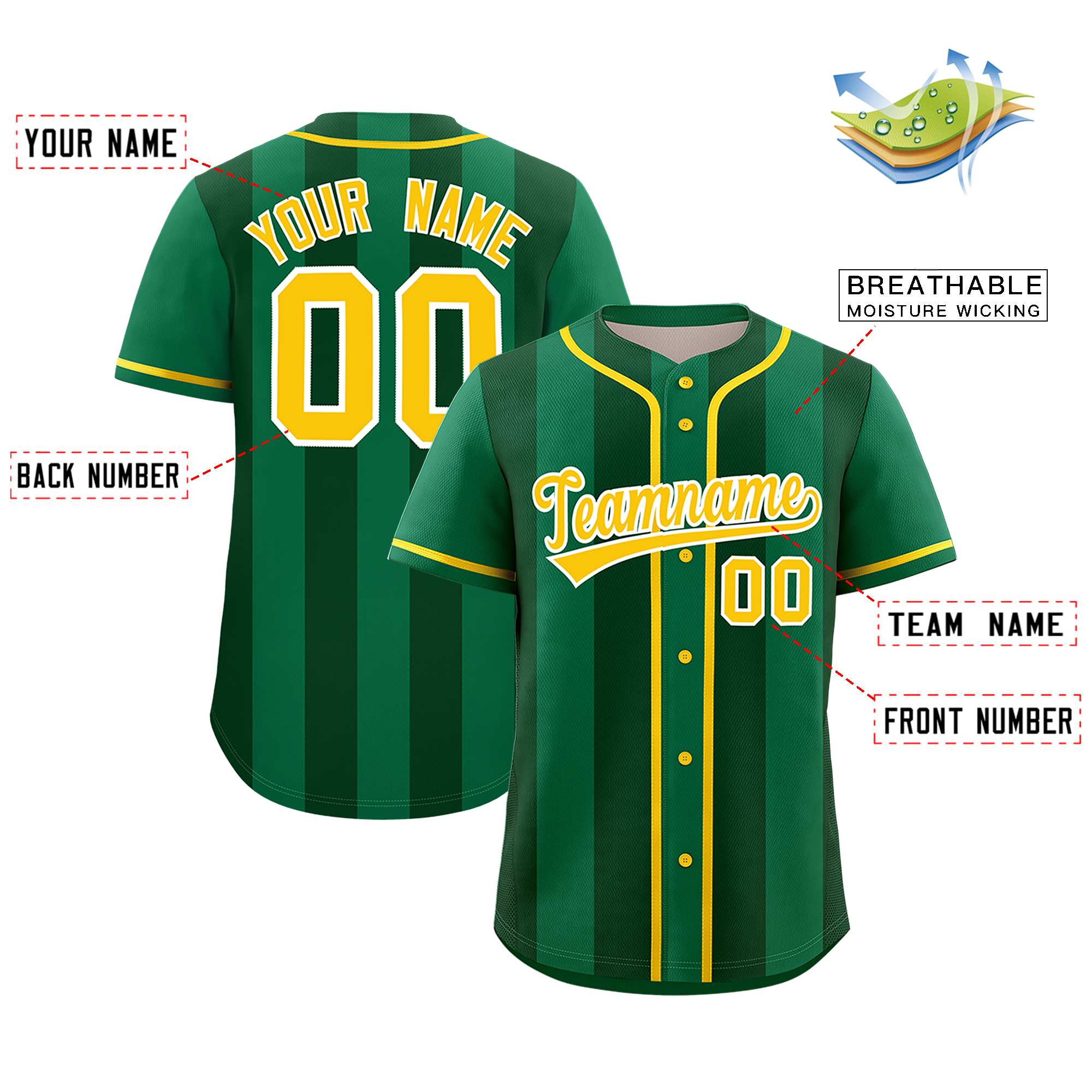 Custom Kelly Green Green Thick Stripe Fashion Authentic Baseball jersey