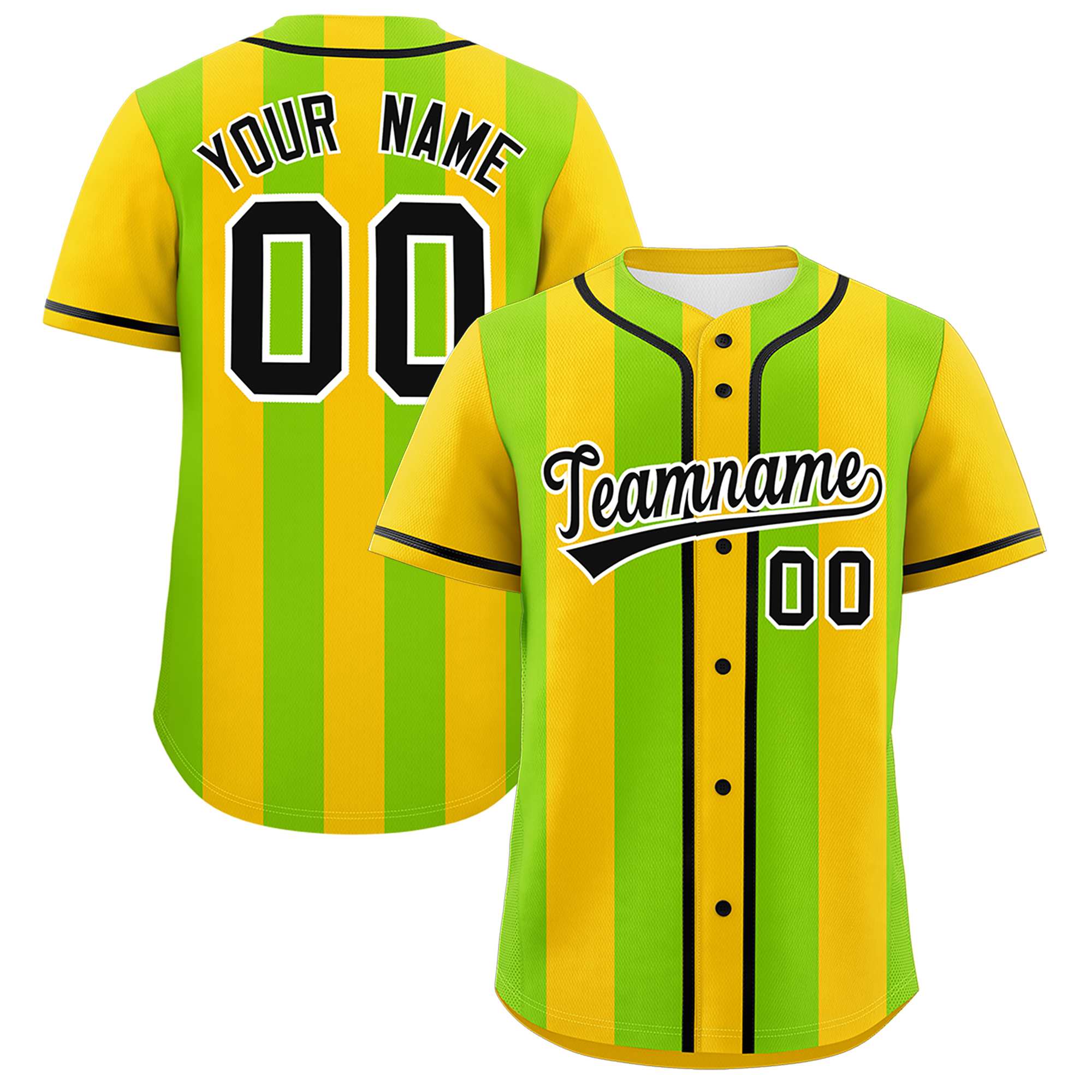 Custom Gold Neon Green Thick Stripe Fashion Authentic Baseball jersey