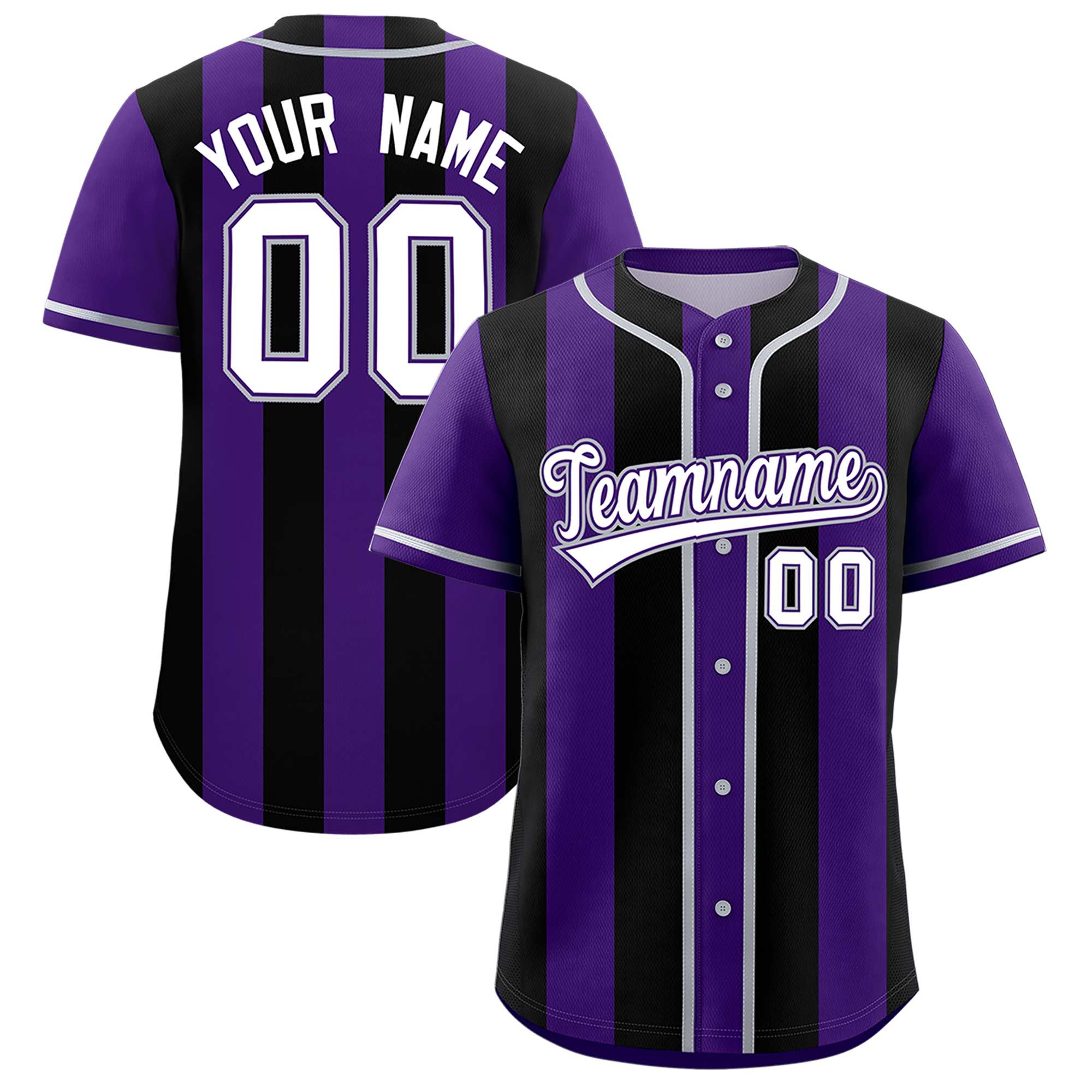 Custom Purple Black Thick Stripe Fashion Authentic Baseball jersey