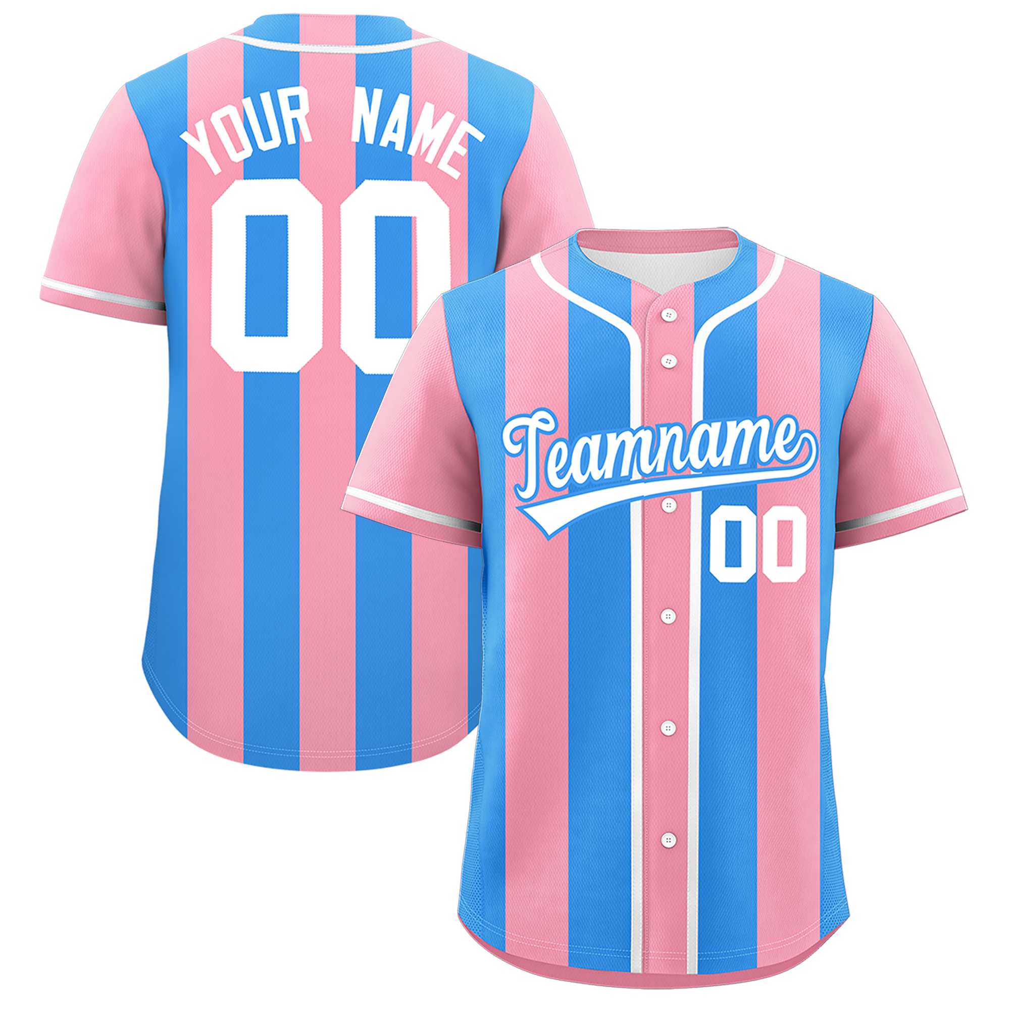 Custom Light Pink Powder Blue Thick Stripe Fashion Authentic Baseball jersey