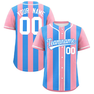 Custom Light Pink Powder Blue Thick Stripe Fashion Authentic Baseball jersey