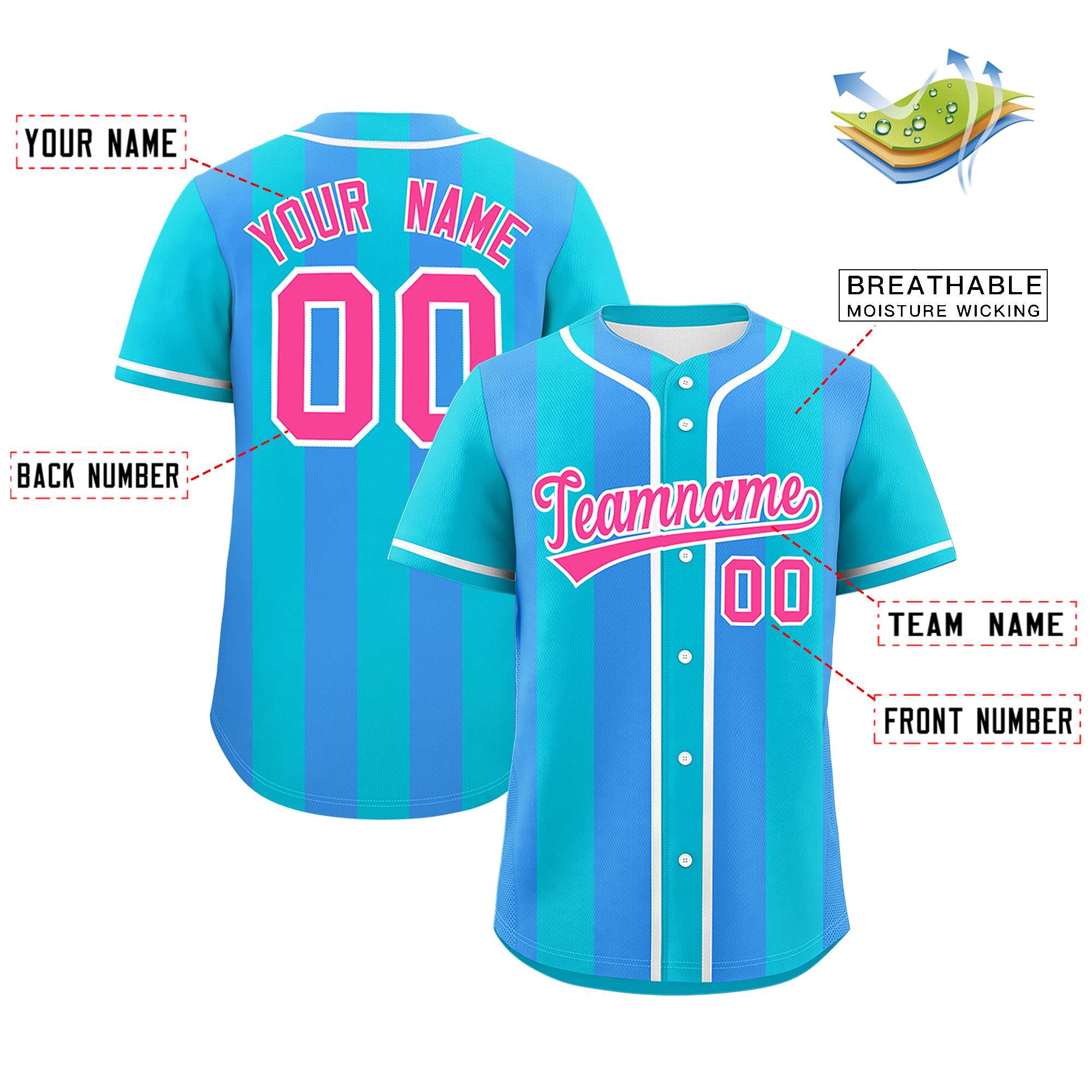 Custom Sky Blue Powder Blue Thick Stripe Fashion Authentic Baseball jersey