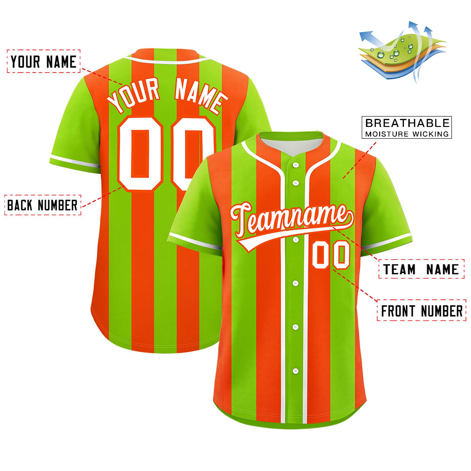 Custom Neon Green Orange Thick Stripe Fashion Authentic Baseball jersey