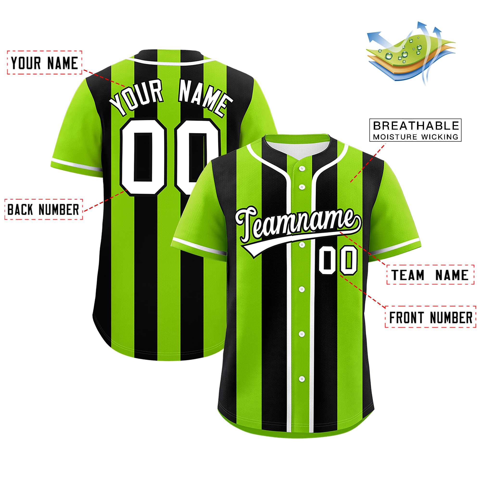 Custom Neon Green Black Thick Stripe Fashion Authentic Baseball jersey