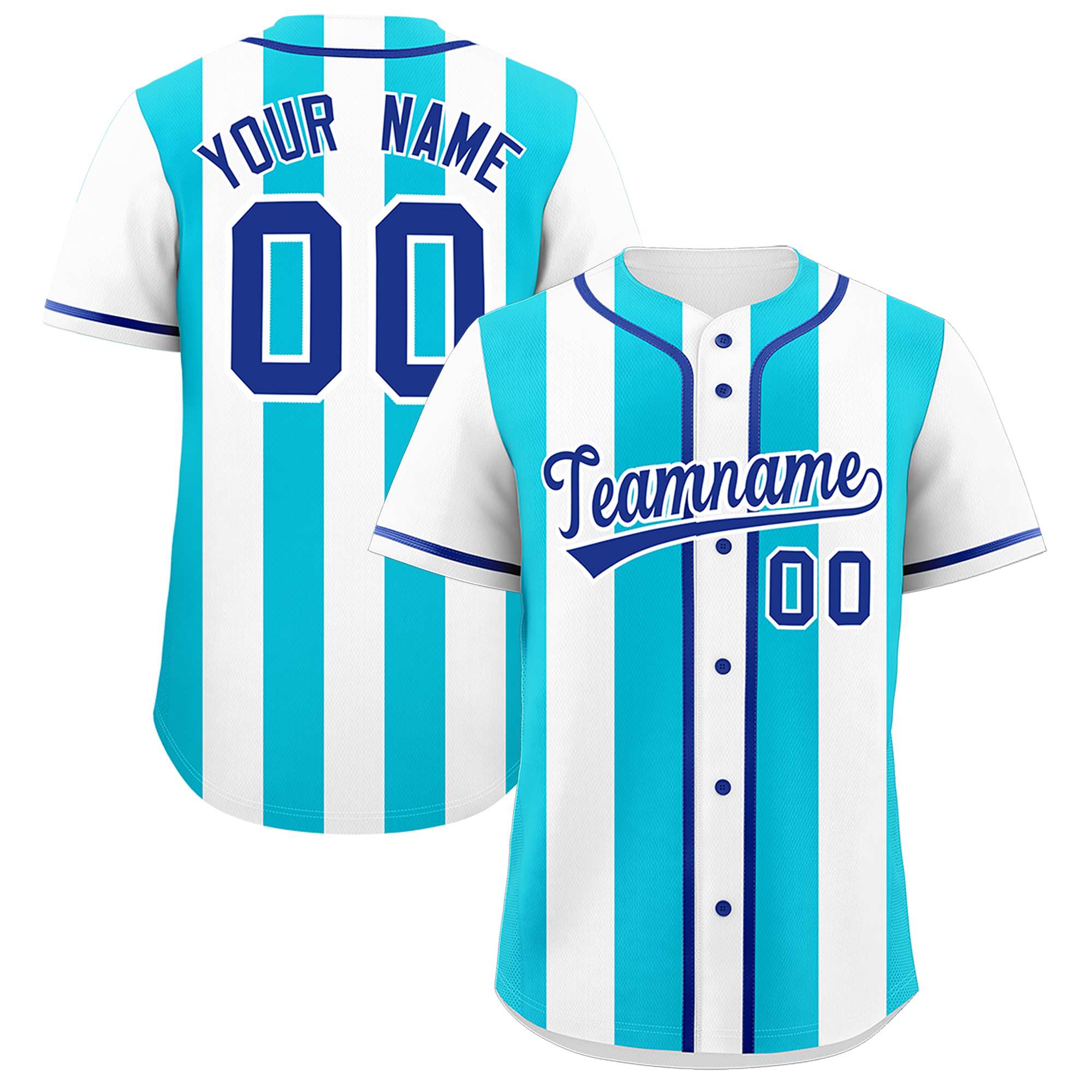 Custom White Sky Blue Thick Stripe Fashion Authentic Baseball jersey