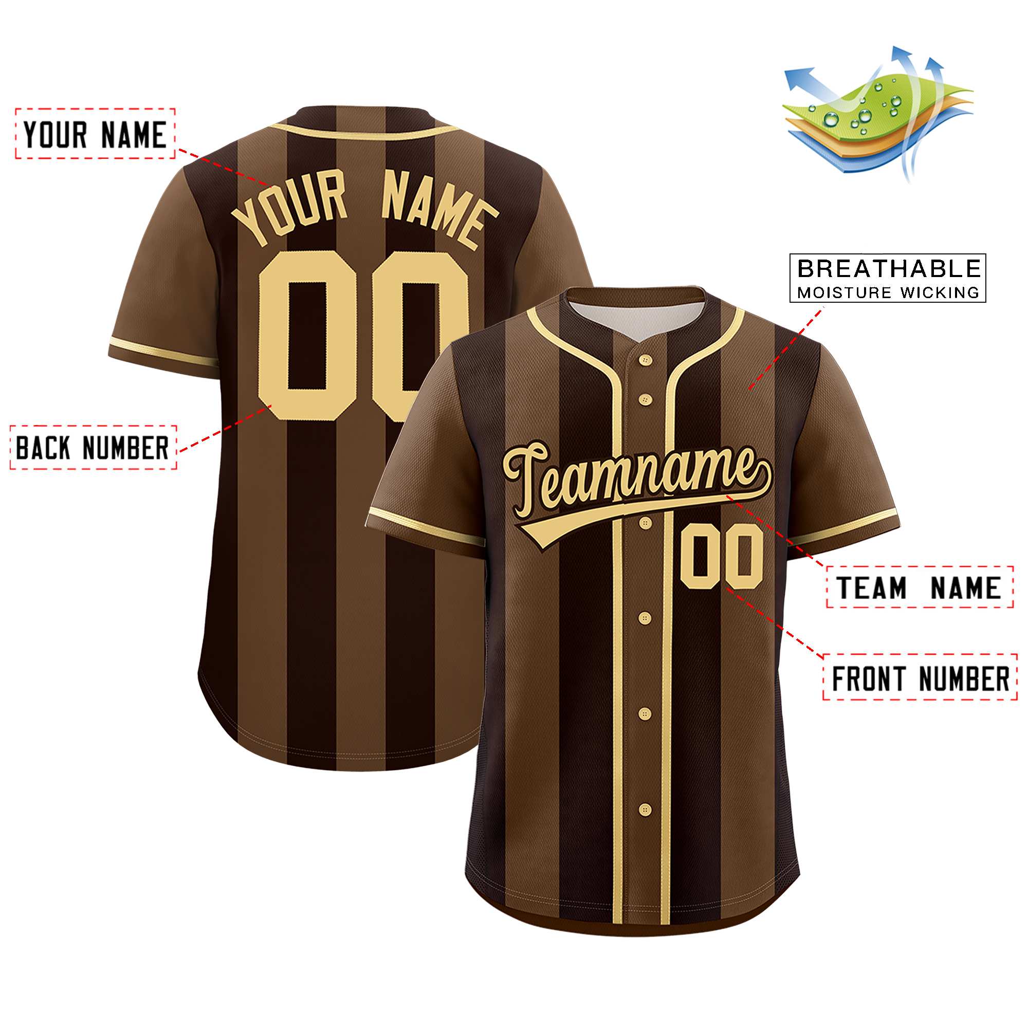 Custom Light Brown Brown Thick Stripe Fashion Authentic Baseball jersey